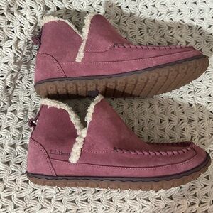 L.L. BEAN suede mountain slipper boot moc shoes size 8 moccasin mauve pink